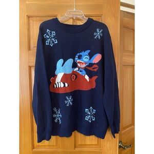 Disney Parks Christmas Holiday Lilo And Stitch Sweater SZ XL Men's Blue Ugly